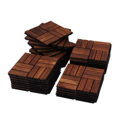 Acacia Wood Interlocking Deck Tiles – Waterproof, Mold-Resistant, 12” X 12” Square, Brown Hardwood Flooring For Patio, Balcony, Poolside