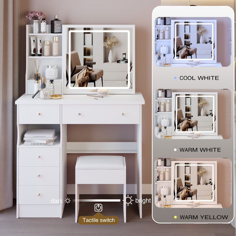 Meuble-lavabo tendance, miroir à luminosité réglable DEL, rangement grande capacité, convient aux grands espaces, Blanc