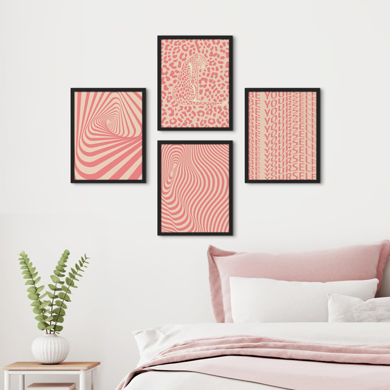 «Pink Line», impression encadrée sur papier 4 pièces, H 14 po x l 11 po, Noir