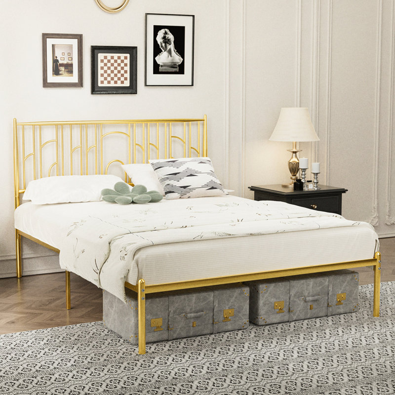 Base de lit plateforme en métal et acier avec tête de lit en fer (taille grand)