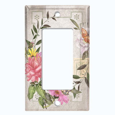 Plaque murale à bascule 1 bande rose et jaune avec fleurs de magnolia et feuilles de papillon