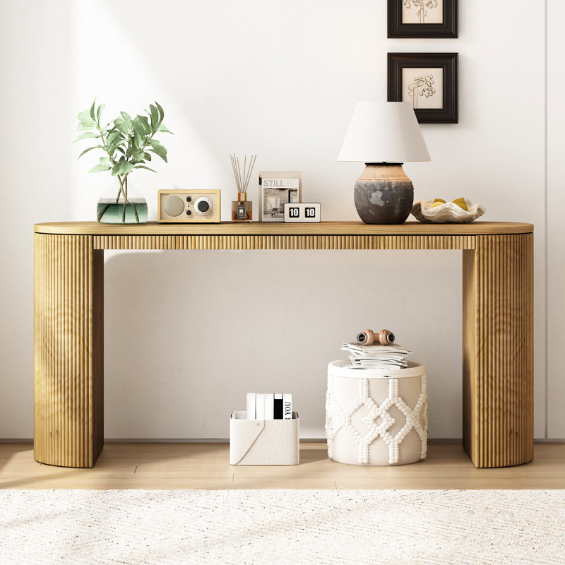 Élégante console courbée avec enrichissement à rayures verticales - plateau de table en pin spacieux pour la construction de diverses pièces et assemblage sans effort Surface d'élargissement moderne Chambre à coucher, salle à manger facile à