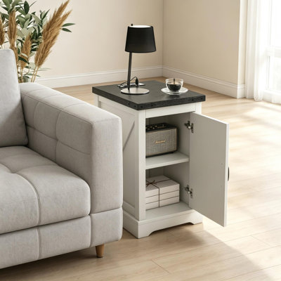 Multi-Functional Nightstand,Side Table with Storage Cabinet and Power Hub,Farmhouse-Style End Table,Compact Accent Table,Sofa Table