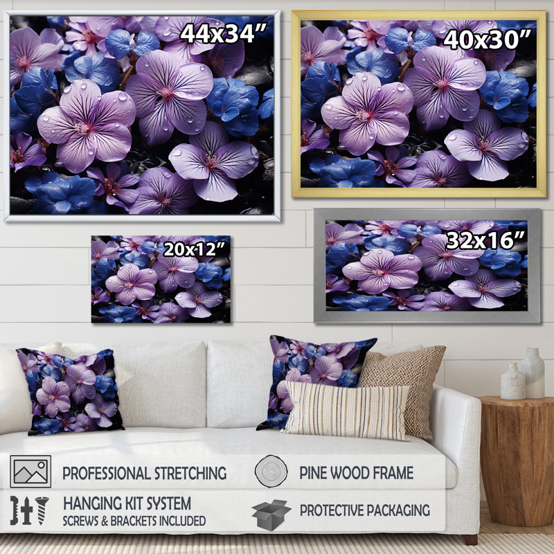 «Violets In Amethyst Hues Grow Larside I», reproduction sur toile, Cadre naturel flottant, H 30 po x l 40 po x P 1,5 po