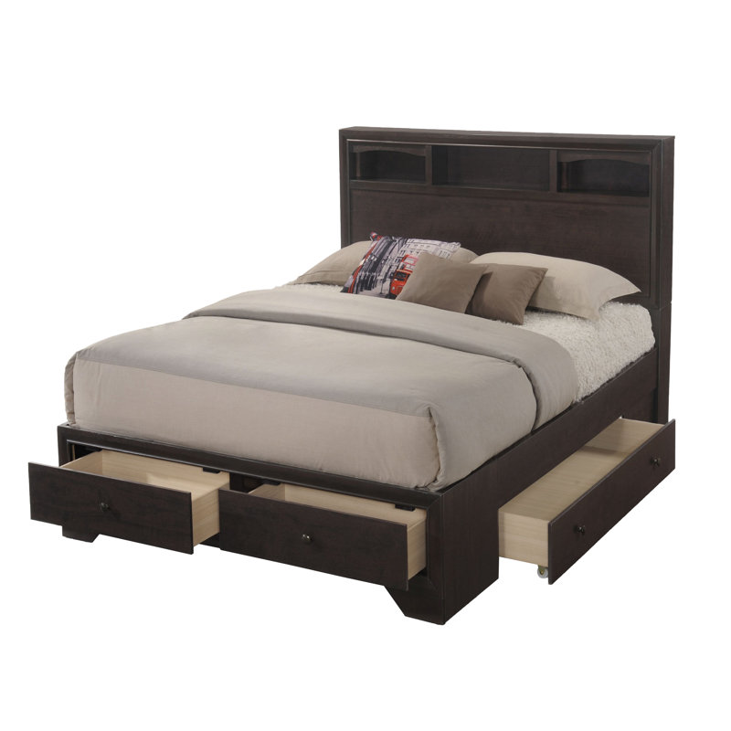 Grand lit plateforme avec rangement 4 tiroirs Cleo, espresso