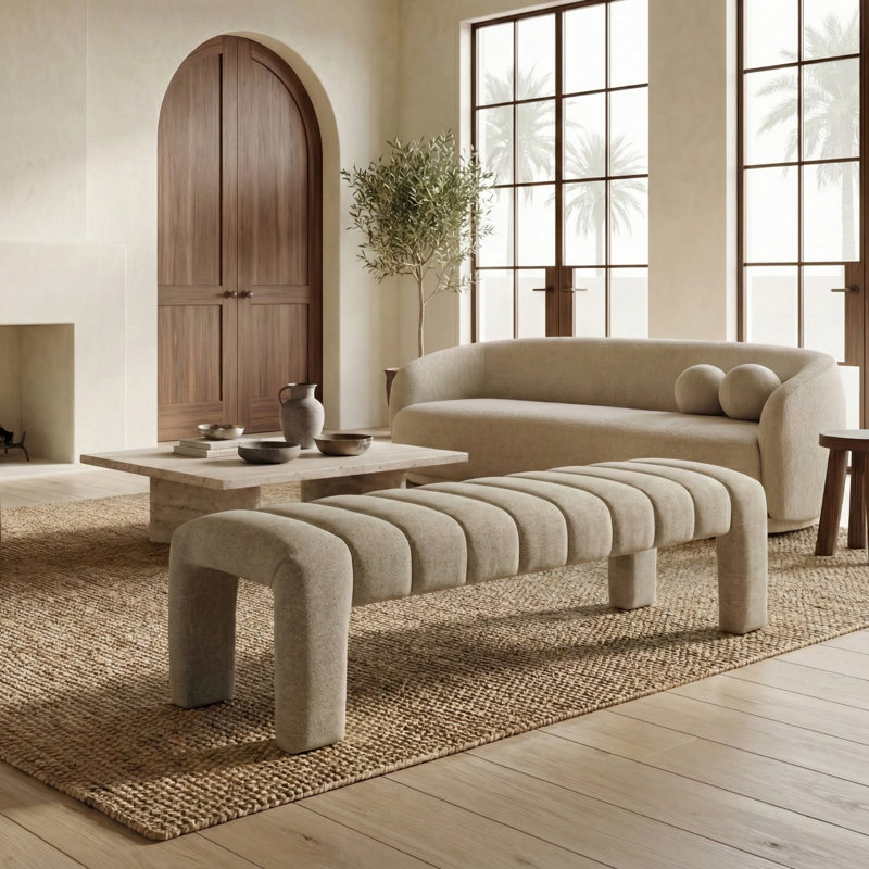 Bellisima Upholstered Bench, Taupe Boucle
