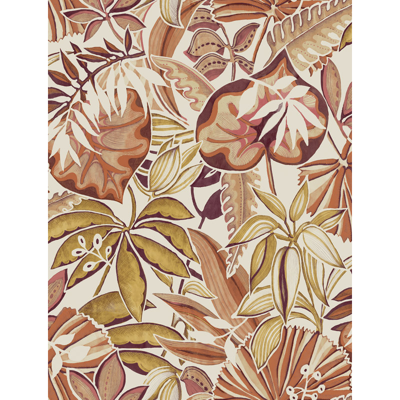 Papier peint auto-adhésif turquoise Feuilles, Orangé
