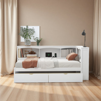 Twin Size Daybed With Two Storage Drawers, Storage Cabinets And USB Ports