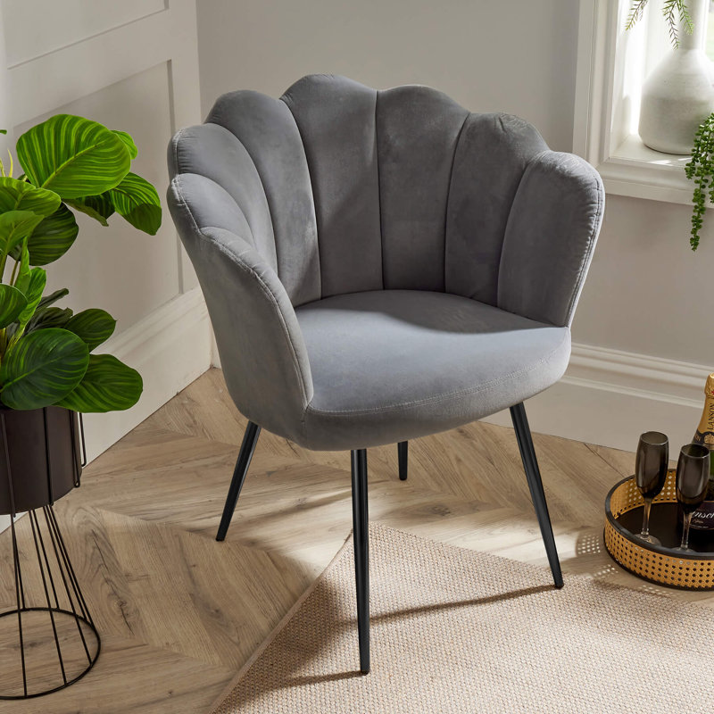 Bruning Scallop Velvet Barrel Accent Chair, Grey