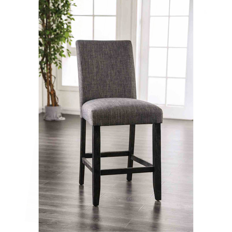 Chaise de salle à manger rembourrée en tissu à hauteur de comptoir de style rustique 2 pièces