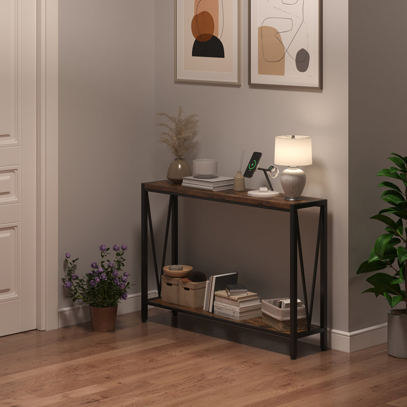Console Table, Entryway Table With Storage, Industrial Sofa Table With V Design, 2-Tier Narrow Console Table, Brown