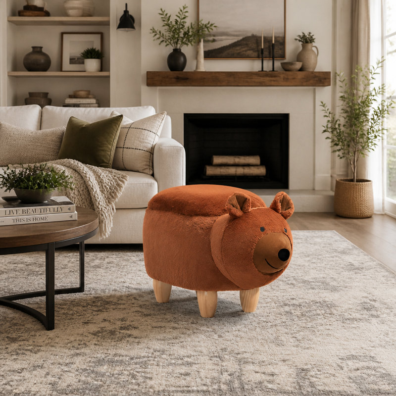 Bear Storage Ottoman with Hidden Storage and Solid Wood Legs