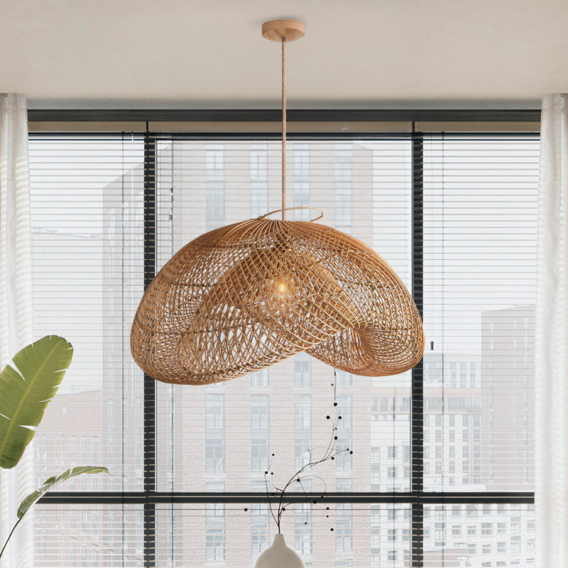 Sepherina Rattan Pendant Light - Natural Sculptural 1-Light Polished Handwoven Adjustable Light Fixture For Kitchen Island, Kitchen, Dining Room, Living Room, Bedroom or Hallway in Modern Farmhouse, Farmhouse & Boho Style