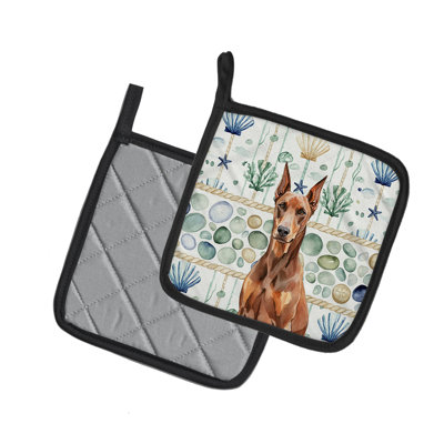 Paire de poignées en verre rouge Doberman Pinscher