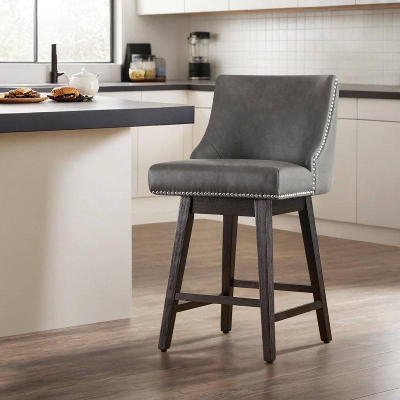 Tabouret de comptoir pivotant 26 po Shurma, Gris foncé, H 37,5 po x l 19,7 po x P 22 po