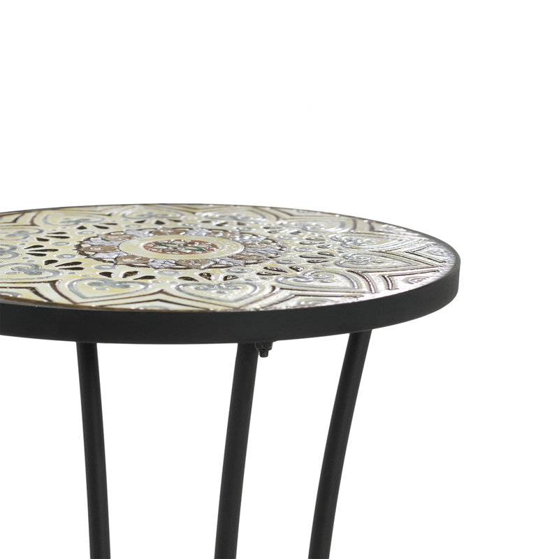 Table d'appoint de patio avec tablette, brun et noir