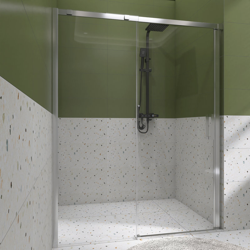 Porte de douche coulissante encadrée l 55 po x H 74 po, Chrome