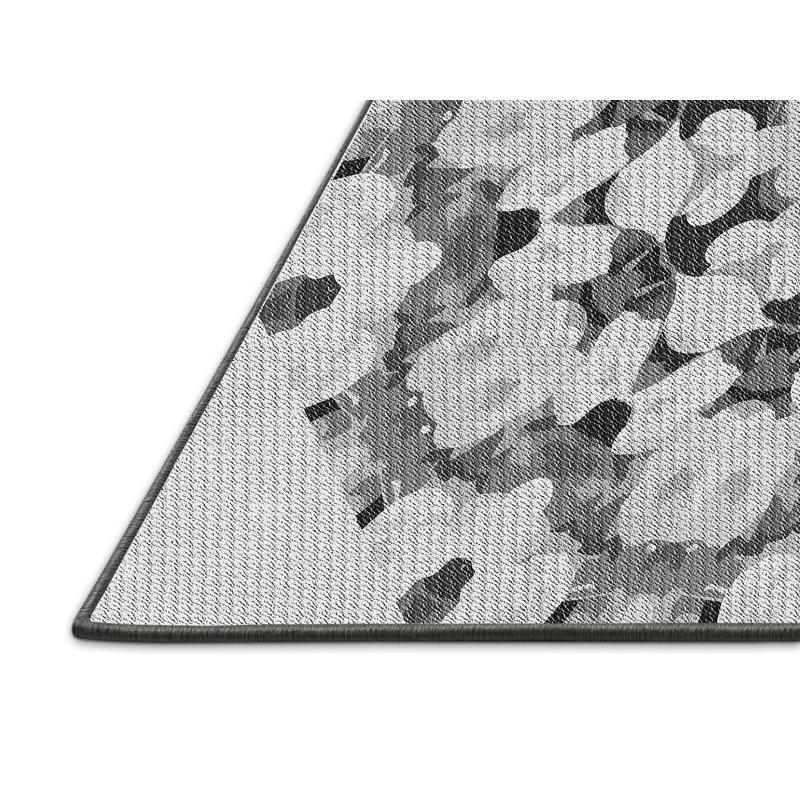 Tissé à la machine à la machine à motif floral en laine et polyester noir/gris Tapis décoratif, Rectangle 8 pi x 10 pi