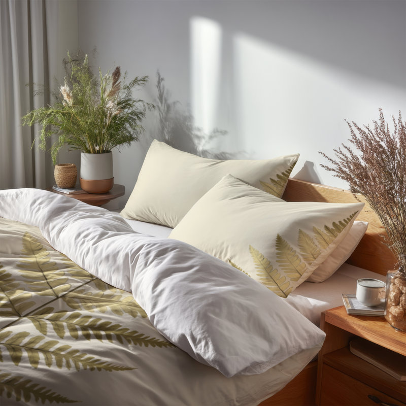 Housse de couette « Fougère de l'herbier victorien » - Housse de couette « Étude botanique » avec taies d'oreiller et coussins décoratifs