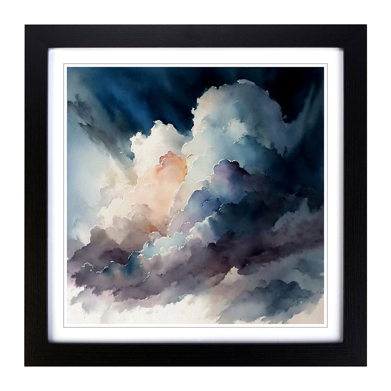 Cloudy Sky Watercolour - Framed Print, Black