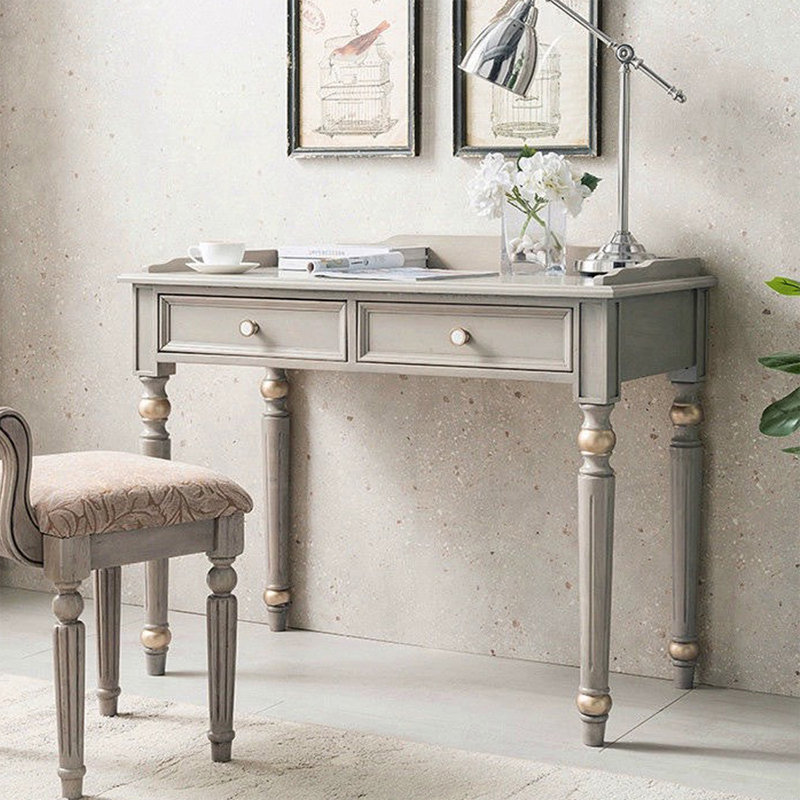 Bureau d'écriture rectangulaire en bois massif gris avec tiroirs, 29.92"H*31.5"W*19.69"D, Gris