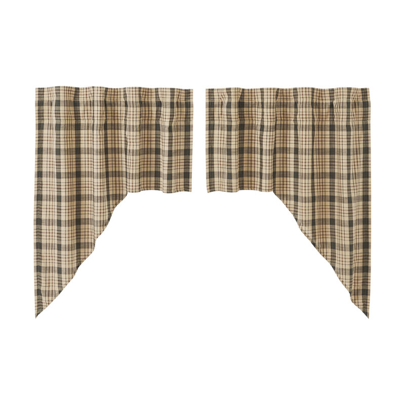 Classic Khaki Tan and Forest Green Cotton Plaid Window Valance