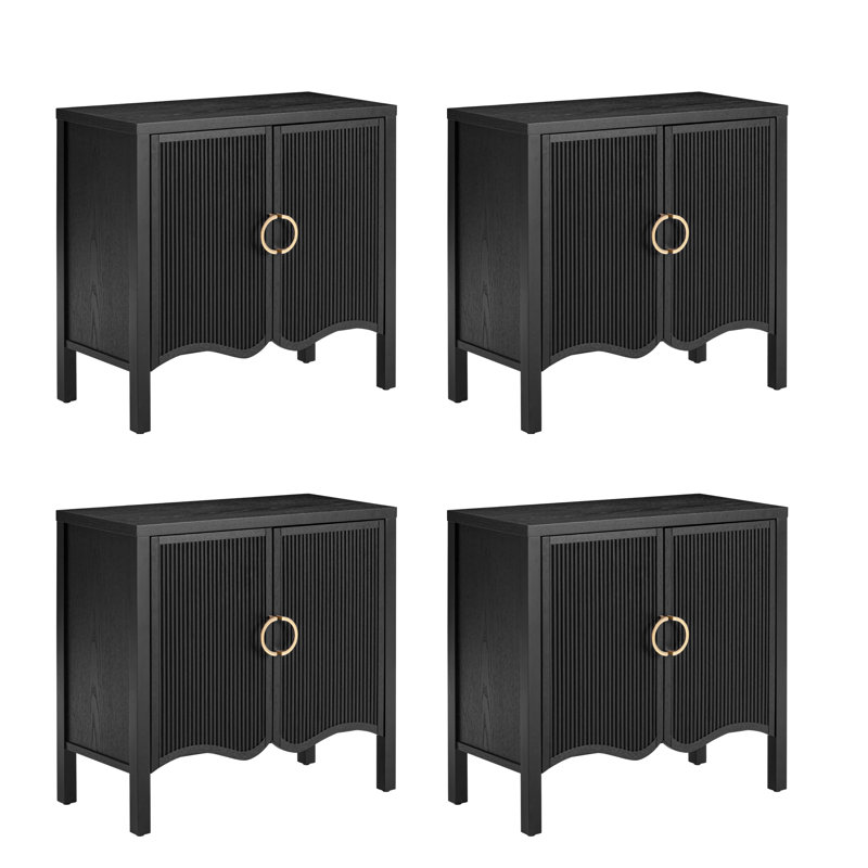 Armoire d'appoint cannelée avec poignée en laiton, Noir, 4