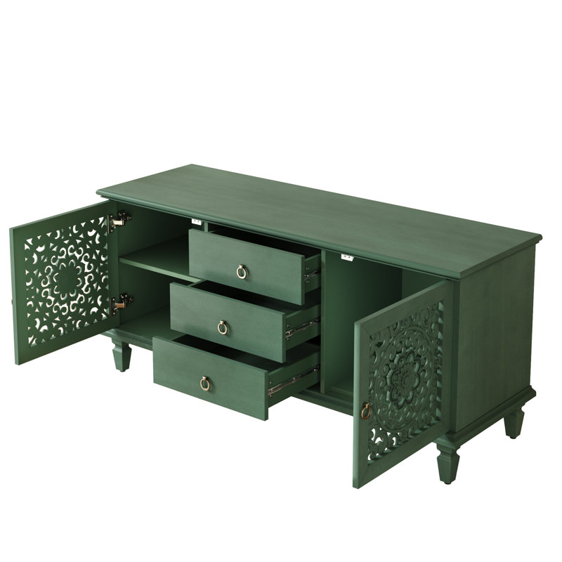 Meubles télé et centres multimédias de style ferme vert antique avec rangement, 141 cm (55,5 pouces) en MDF de bois, Vert
