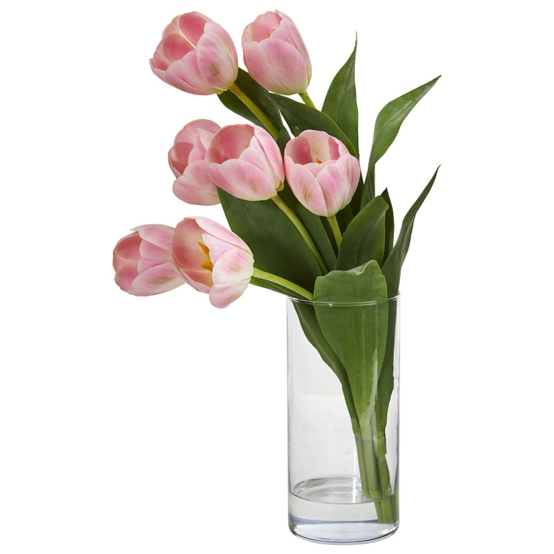 Arrangement floral à tulipes en vase, Rose