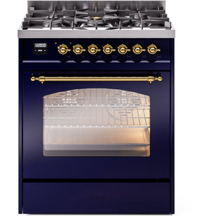 Cuisinière à double combustible de 30 po avec 5 brûleurs scellés (porte vitrée) ILVE Nostalgie II Series