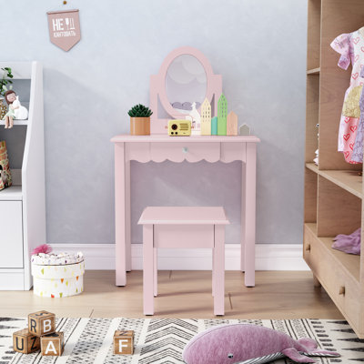 Coiffeuse, maquillage et table d'étude pour enfants rose