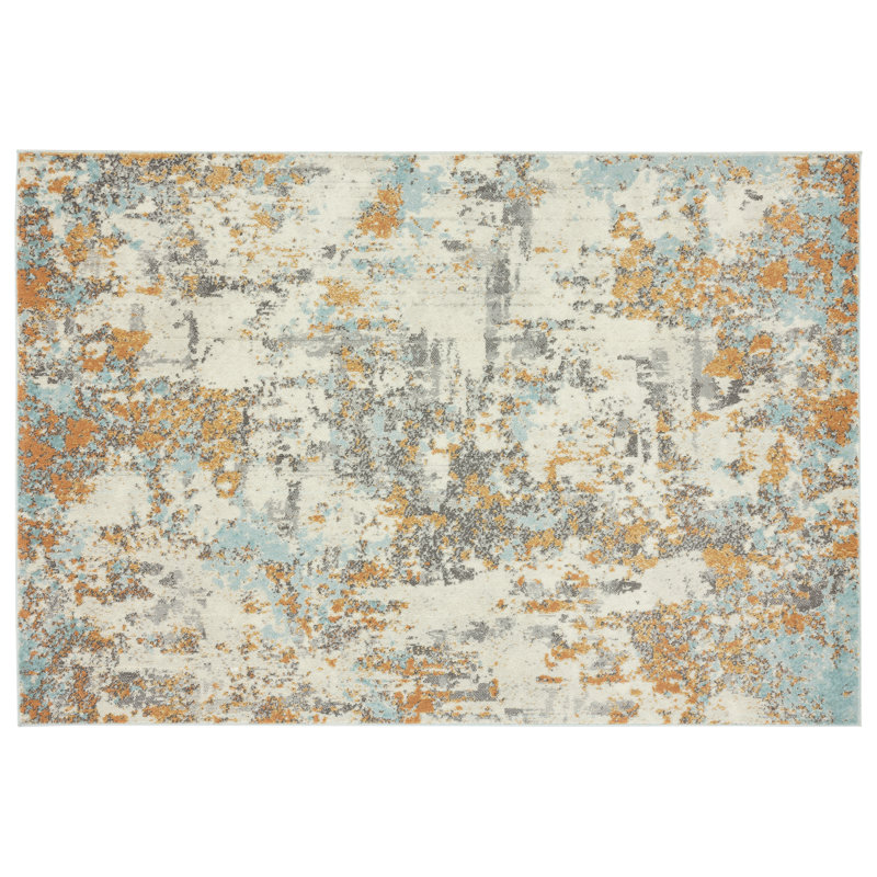 Tapis abstrait bleu / beige Kingsbury, Rectangle 8 pi x 10 pi