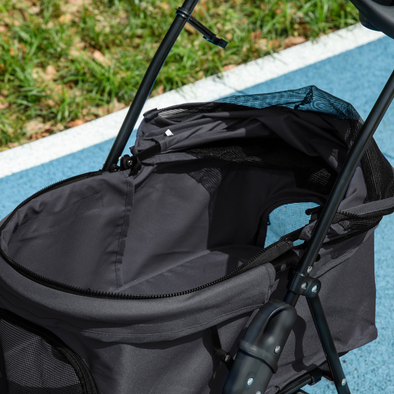 Pet Stroller Foldable Travel Carriage with Brake Basket Canopy Black