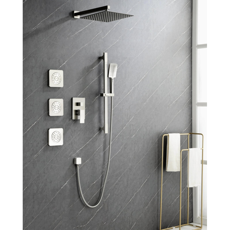Système de douche complet avec valve brute, Nickel brossé