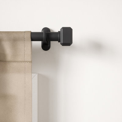 Geo Pin-Point 1" Adjustable Single Curtain Rod, No Drill Installation, Includes Brackets & Hardware, 42 to 120", Matte Black