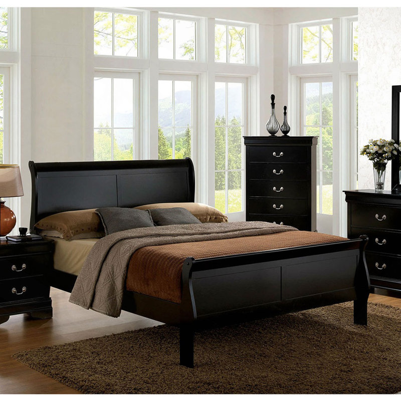 Lit-lit simple en bois massif de 1 lit Phillipe, Lit double