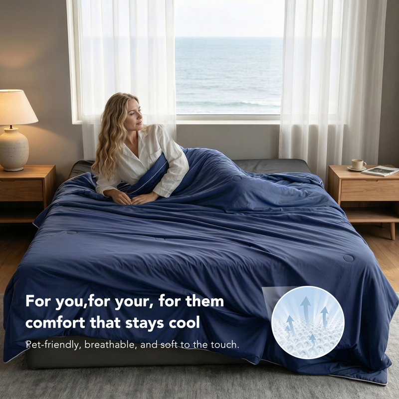 Cooling Comforter, All-Season Lightweight & Breathable Quilt for Hot Sleepers with Q-Max 0.45 Technology, Temperature Regulating Blue Blanket for Night Sweating Relief, Available in King