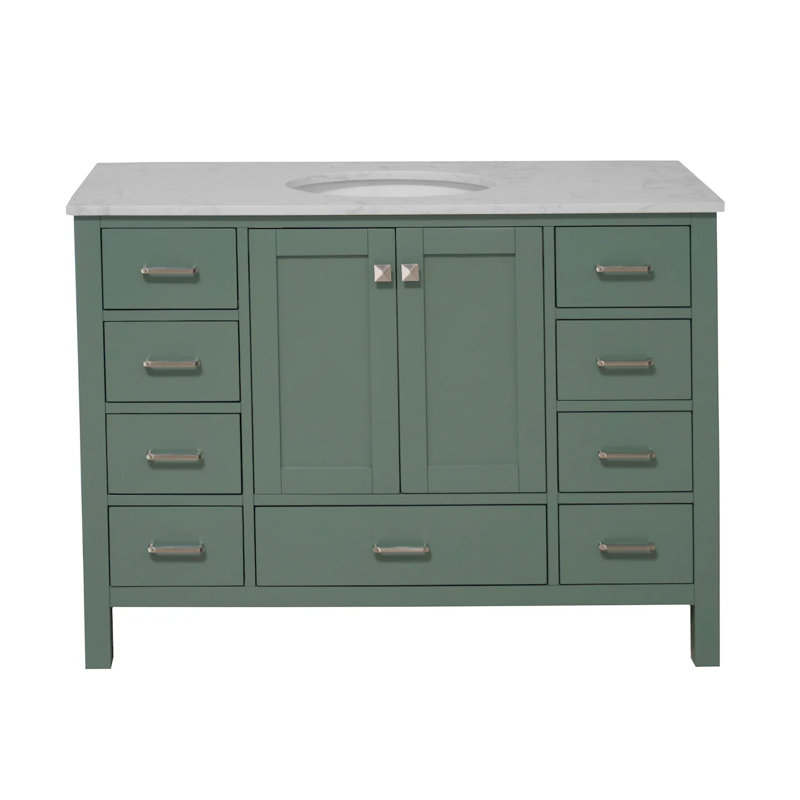 Ensemble de meuble-lavabo simple 48 po Claudett, Vert sauge, Carrara d'ingénierie