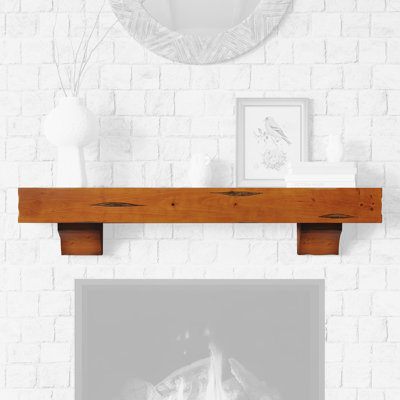 Kynsley 72" Distressed Wood Fireplace Mantel Shelf with Corbels - Chestnut Rustic Distressed Finish