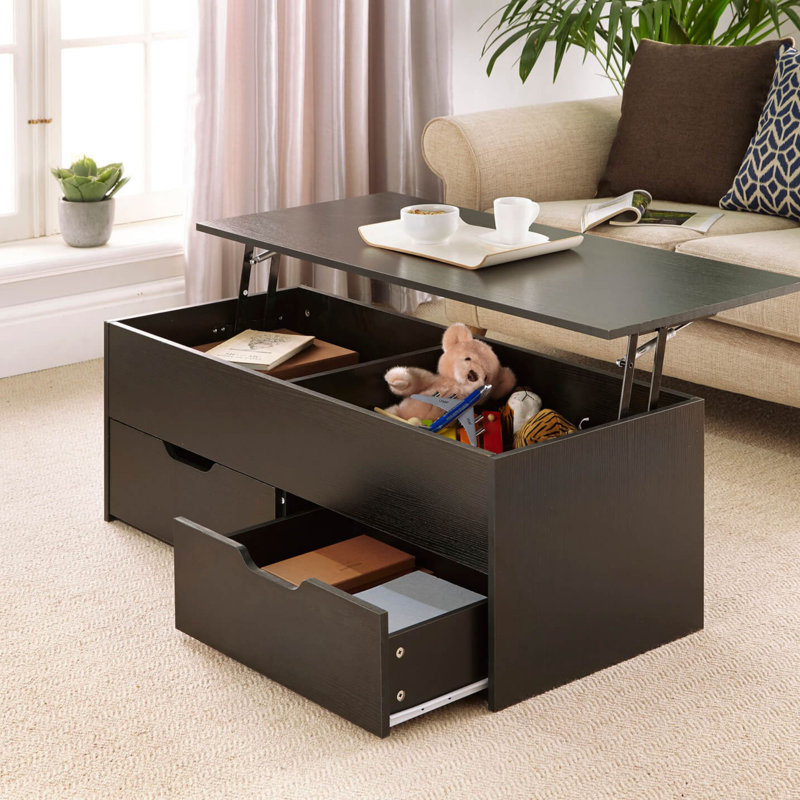 Teremba Lift Top Block Coffee Table with Storage, Black