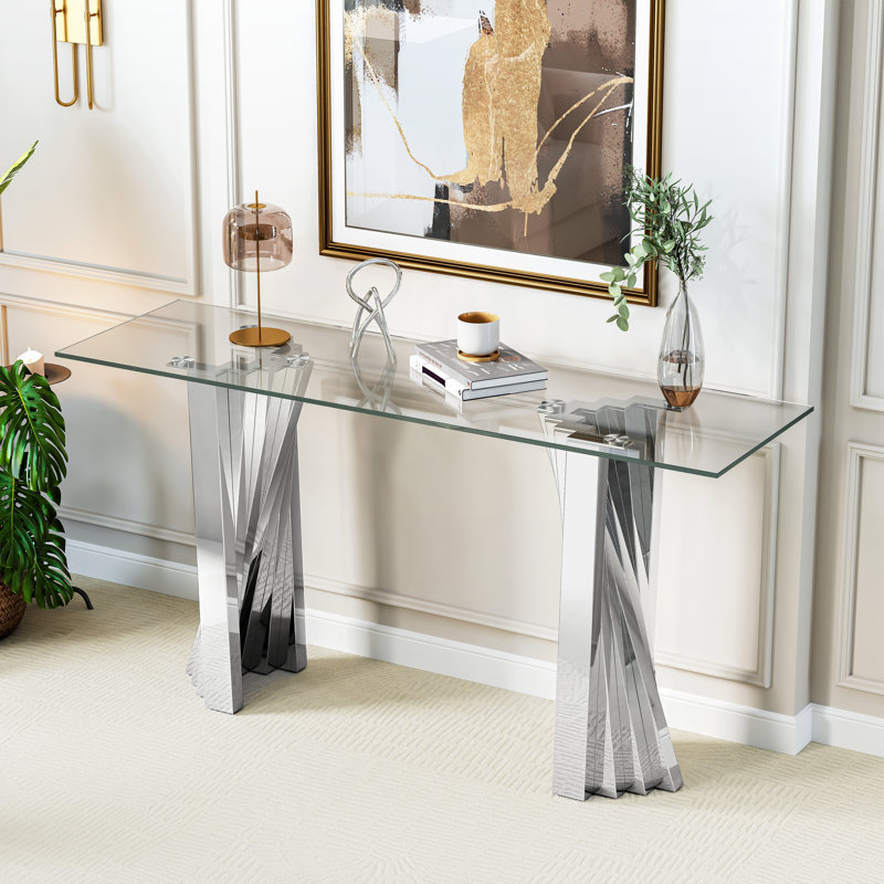 55.12'' Glass Top Console Table, Silver