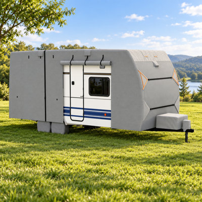 Housses de camping-car pour roulottes de voyage, housse de camping-car robuste de 22 à 24 pi, housse de transport de jouets imperméable extra-épaisse à 7 couches avec 4 housses de pneu, housse de cric et sangles à vent