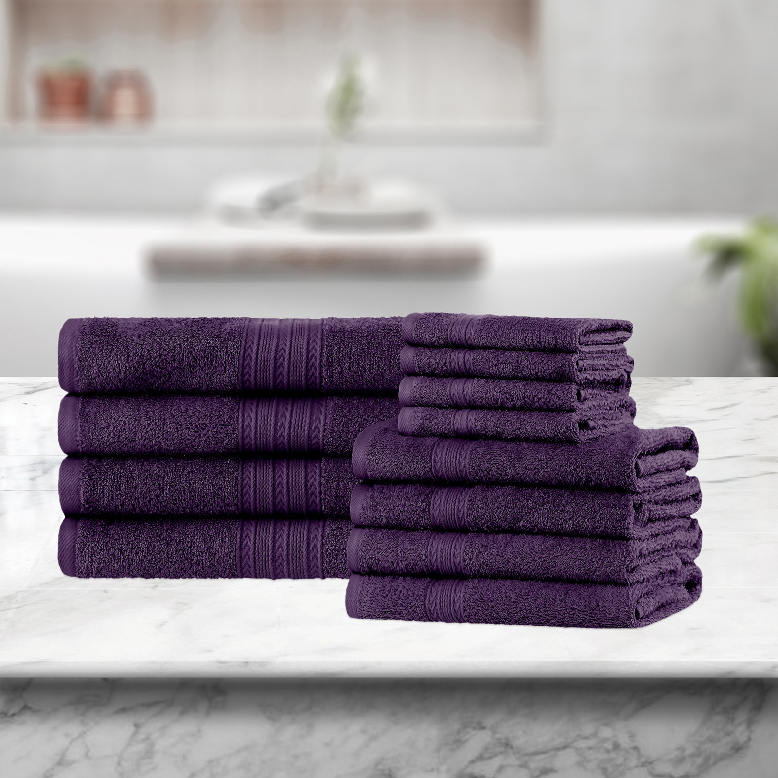 Hannu 12-Piece Sustainable Cotton Towel Set, Eggplant