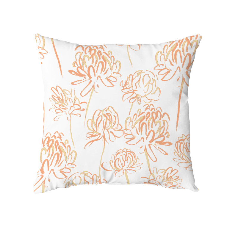 Orange and White Floral Square Throw Pillow, 16" x 16"