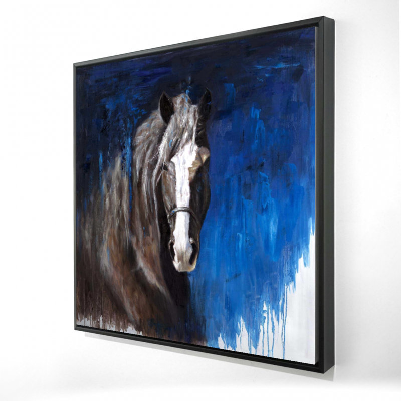«Cheval brun sur fond bleu»