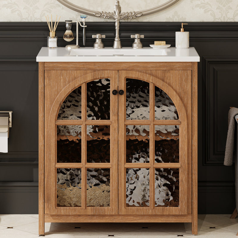 Wexford 31" Single Bathroom Vanity With Arched Glass Doors, Antique Natural