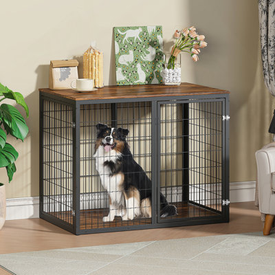Meuble cage pour chien de 47 po avec 3 portes, pour grands et moyens chiens, brun rustique 47 po