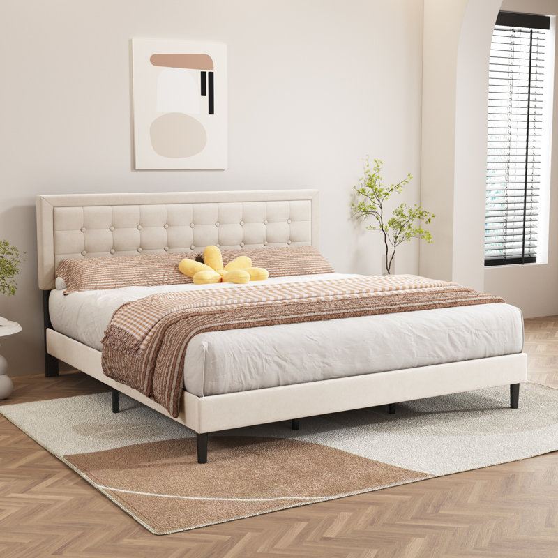 Anghelina Upholstered Platform Bed, Beige, King