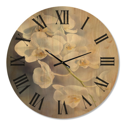 Extra Large Botanical Wood Wall Clock Print – Orchid Cascade on White