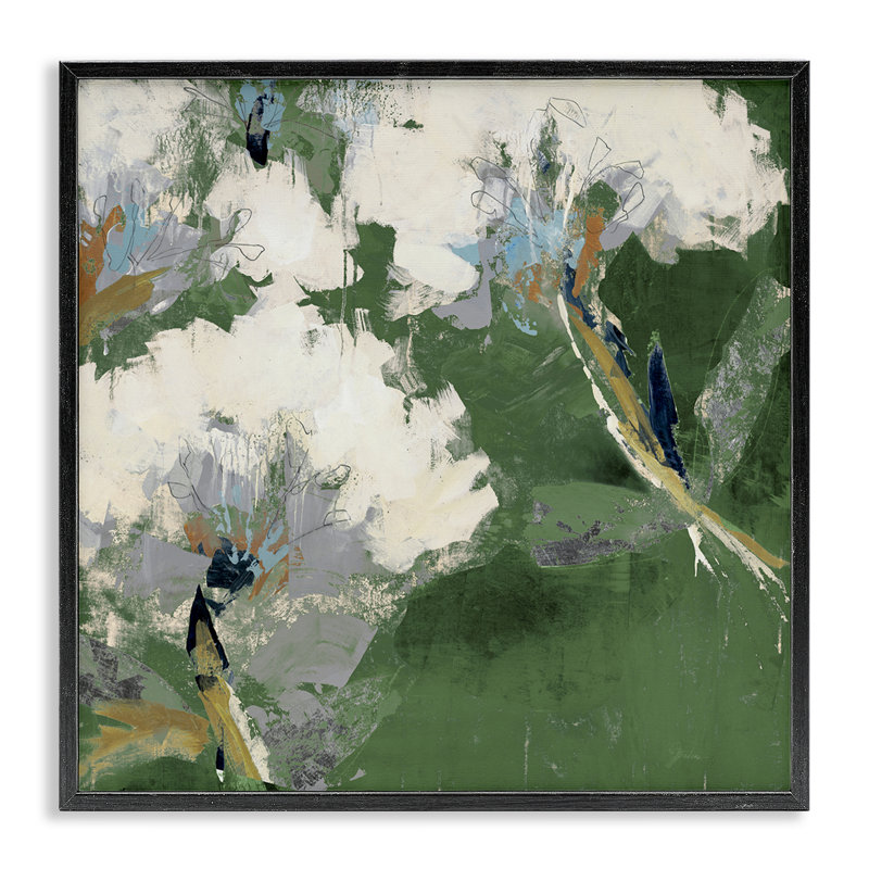 «Green & White Botanicals», art de la giclée encadrée par Liz Jardine, H 17 po x l 17 po, Giclée encadrée noir minuit